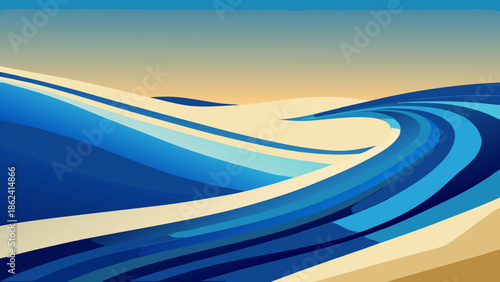 Flowing Blue Waves Pattern Over Sandy Horizon