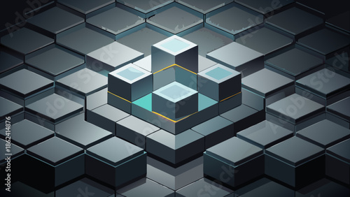 Futuristic Geometric Hexagonal Grid Structure with Glowing Elements