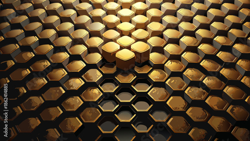 Gold Hexagons Pattern Abstract Geometric Design