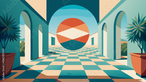 Abstract Geometric Circle Pattern in Architectural Space