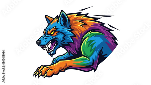 Colorful wolf animal symbol aggression.