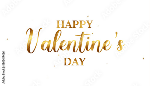 Happy Valentines Day Golden Text on White Background.