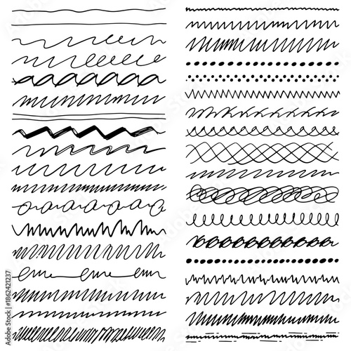 Hand drawn doodle brush strokes and decorative divider line collection