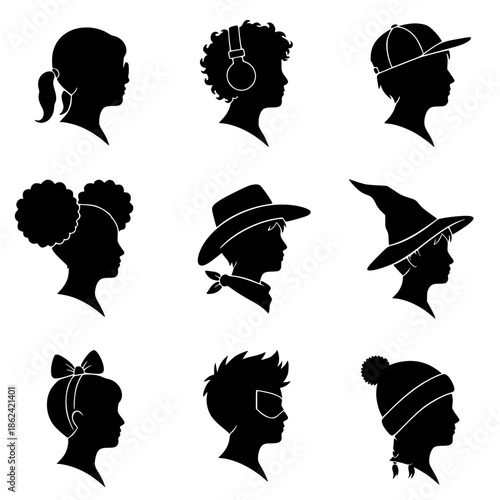 Silhouette collection of children side profile