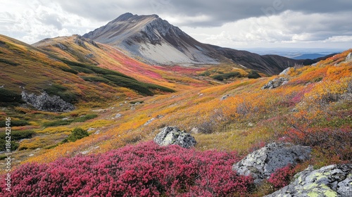Autumnal mountain valley with vibrant foliage