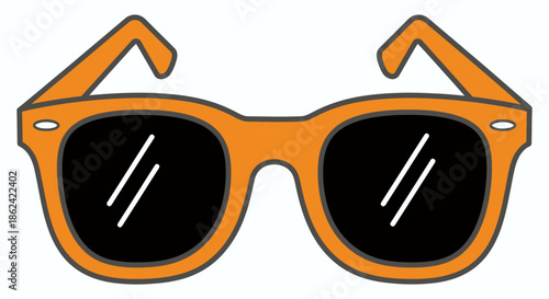 Vector illustration of stylish orange sunglasses with black lenses and simple outline design.
