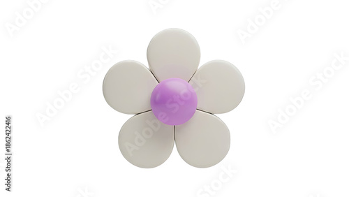 3D Render of a Simple Daisy Flower with Purple Center