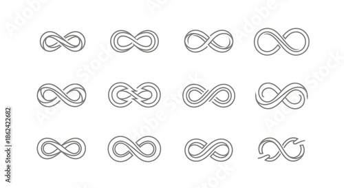 Collection of Gray Infinity Symbols with Varying Line Thickness and Styles.