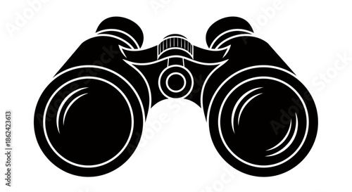 Black and white illustration of binoculars isolated on a white background.
