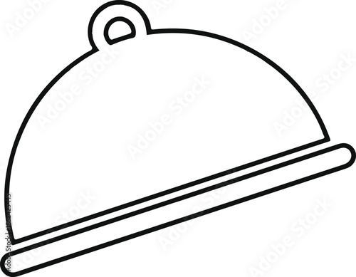 A simple black outline vector of a food cloche or serving platter cover. This minimalist icon represents restaurant service, dining, catering, and gourmet food presentation.