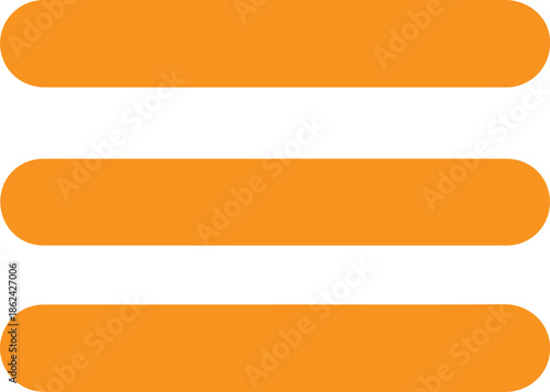 A minimalist orange "hamburger" menu icon featuring three horizontal rounded bars, commonly used in web and mobile app interfaces to represent navigation, settings, or expandable lists.