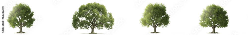 Naklejka premium Set Collection of Premium Realistic Deciduous Trees, Ultra Detailed Seasonal Green and Autumn Trees for Landscaping, Botanical Illustration, Environmental Design and Branding, isolated on transparent 