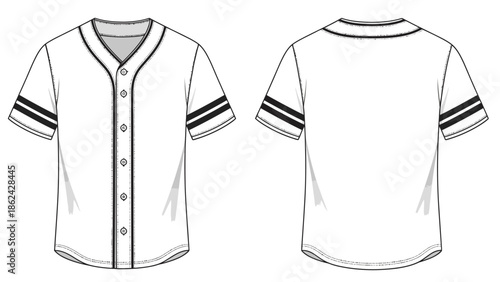Blank Baseball Jersey Template Front and Back View for Sportswear Design Outline