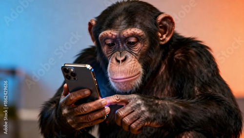 Chimpanzee using smartphone