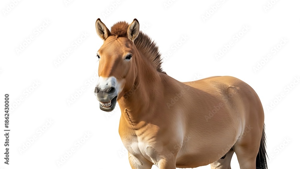 Obraz premium Przewalskis Horse Isolated on White Background, Wild Equine Species.