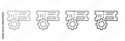Ticket System Icons Vector Set In Different Stroke Line Style