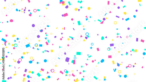 Colorful Confetti Falling Celebration Background, White Backdrop