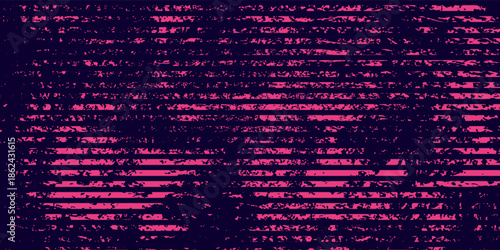 Neon pink striped glitch texture vector with noisy distortion on black. Modern abstract backdrop for posters, web design, and digital Eps10