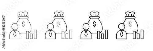 Investor Icons Vector Set In Different Stroke Line Style