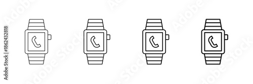 Smart Watch Icons Vector Set In Different Stroke Line Style