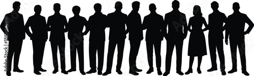 Business people silhouette group, professional team standing together, corporate workforce unity, leadership concept, diversity, teamwork, isolated, white background