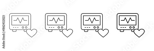 Heart Sensor Icons Vector Set In Different Stroke Line Style