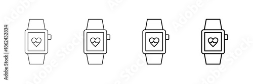Fitness Band Icons Vector Set In Different Stroke Line Style