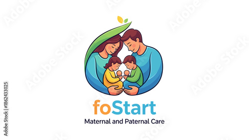 A vibrant illustration of a family parents embracing two children symbolizing maternal and paternal care.