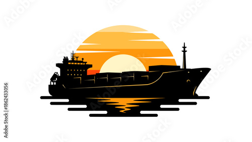 Container Ship Silhouette at Sunset.