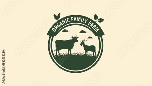 Organic Family Farm Logo with Cow and Goat.