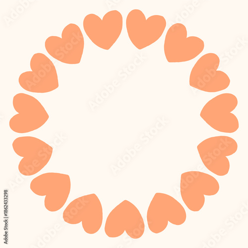 Simple circular frame made of bold pink heart shapes arranged in a clean, modern ring. Minimal and playful design perfect for Valentines Day, love themed graphics, cards, stickers, and invitations
