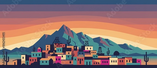 bisbee arizona city skyline digital landscape painting