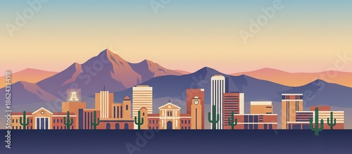 tucson arizona city skyline digital landscape painting