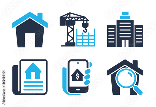 Property Investment and Building Construction icon set. Solid glyph series icons