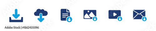 Upload icon set. File cloud data image document transfer. Solid icon collection.