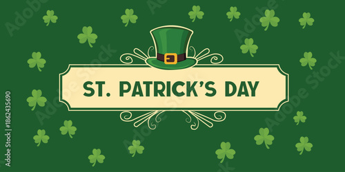 St Patricks Day Green Banner with Shamrock Pattern