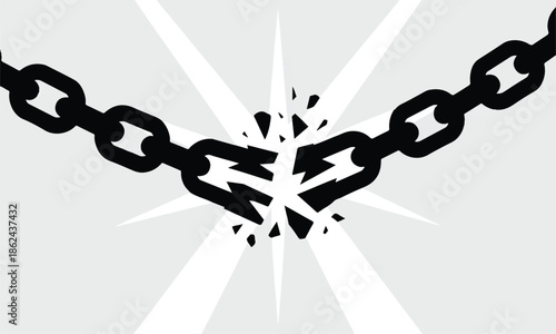 Broken chain with explosion and radial burst background element graphic