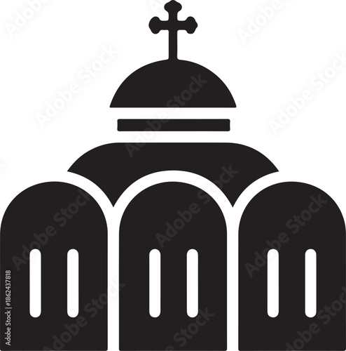 Orthodox church building silhouette with cross on top christian religious symbol