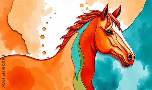 Colorful layered illustration of horse.
