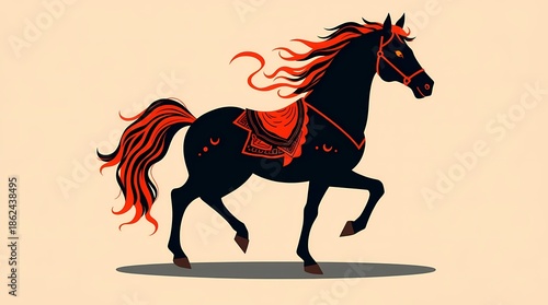 Black horse on a bright yellow background.