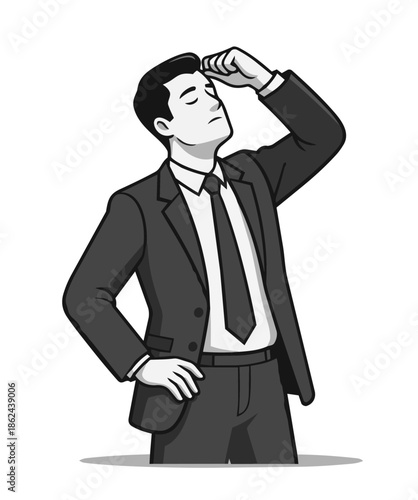 Worried Businessman Looking Ahead Illustration