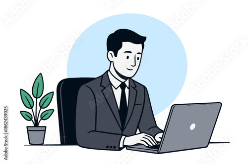 Businessman Working on Laptop Illustration