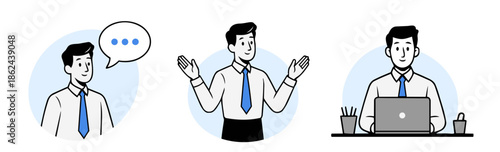 Businessman Communication and Work Sequence Illustration