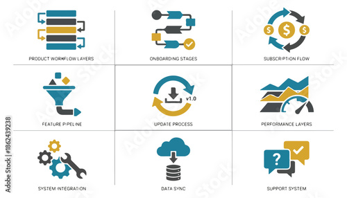 Abstract business diagrams and icons for data analysis and presentation