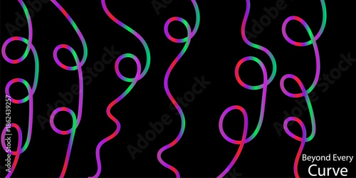 Abstract glowing lines with dynamic modern multicolored neon on black digital graphic pattern for technology background design.