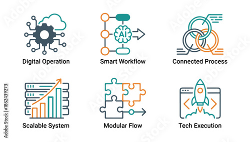 Abstract business icons set for strategy and development