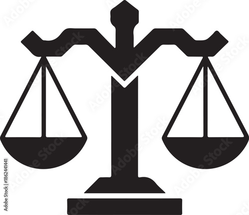 Simple black silhouette of scales of justice representing law and legal system