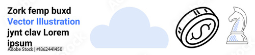 Cloud technology, financial transactions, digital economy, business strategy, decision-making, innovation. Cloud, coin with a dollar sign and chess knight. Cloud technology and financial