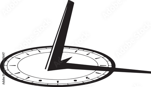 Sundial black silhouette on transparent background with pointer and roman numerals for time concept