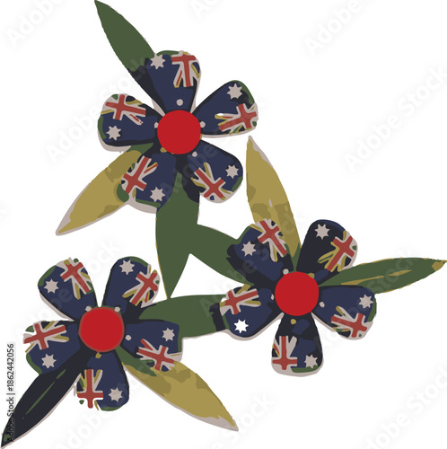 Australian flag inspired flowers arrangement for national holiday greeting card template
